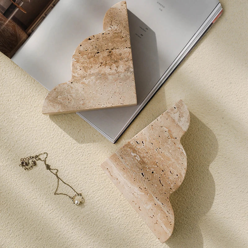 Afralia™ Travertine Wave Bookends: Stylish Decorative Holders for Heavy Books
