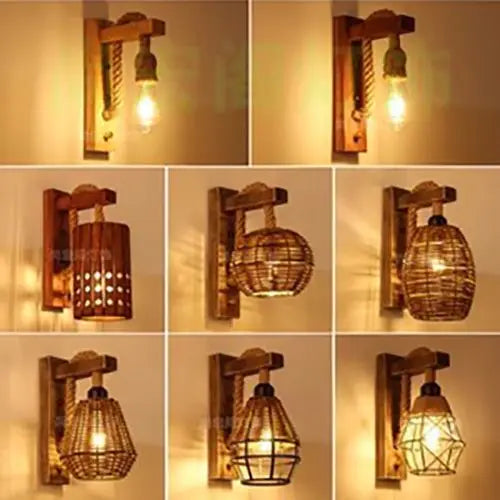 Afralia™ Bamboo Wicker Wall Lamp E27 Chandeliers Hand-Woven Room Decor Light Fixtures