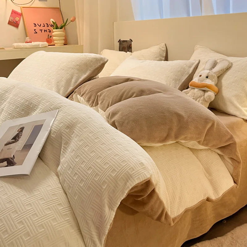 Afralia™ Plush Waffle Fleece Duvet Cover - Cozy 3D Carved Winter Comforter for Adults