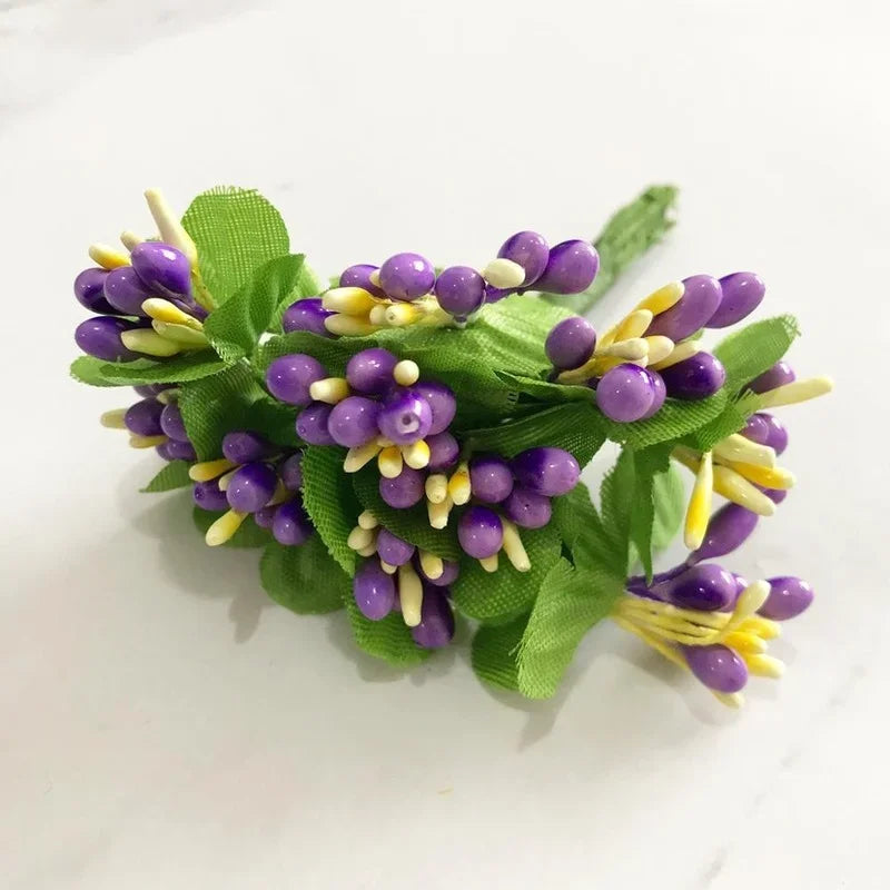 Afralia™ Purple Flower Cherry Stamen Berries Bundle for DIY Decor