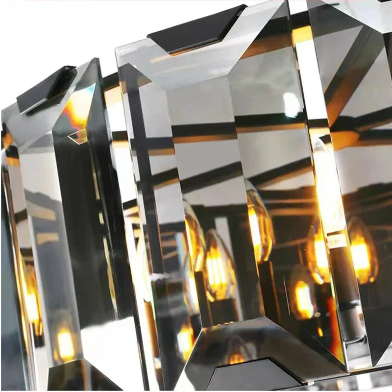 Afralia™ Smoke Grey LED Pendant Light for Living Room - Amber Crystal Lustre Chandelier