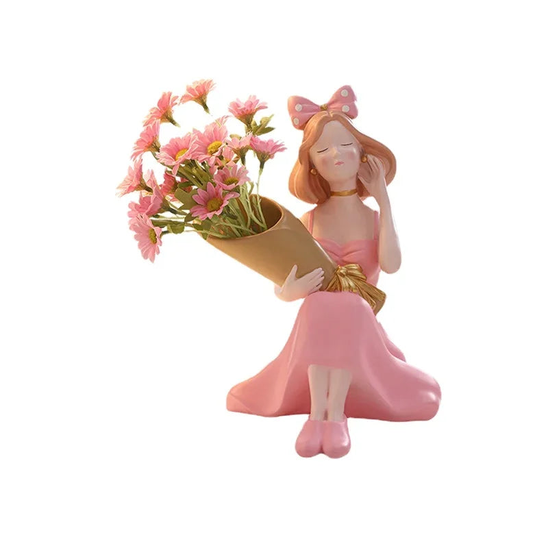 Afralia™ Girl Statues Vase Ornaments Office Decor Figurines TV Cabinets Floral Accessories