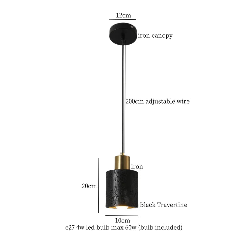 Afralia™ LED Pendant Lights Black Travertine Table Hanging Lamp for Bedroom Living Dining Room