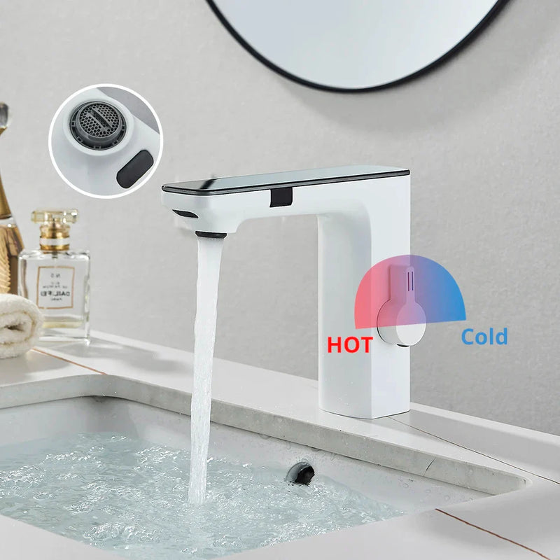 Afralia™ LCD Sensor Basin Faucet Hot Cold Water Mixer Tap Touchless Vanity Faucet