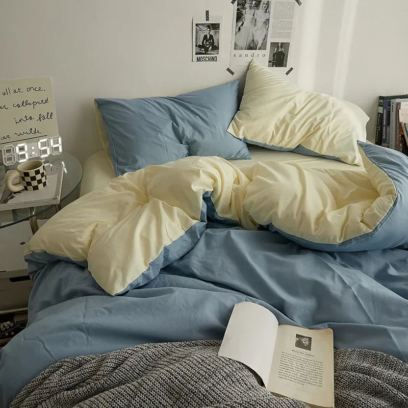 Afralia™ Washed Cotton Duvet Cover Set: Solid Color Bed Sheet Style, Double-Sided Color Matching Comfort, Bedding