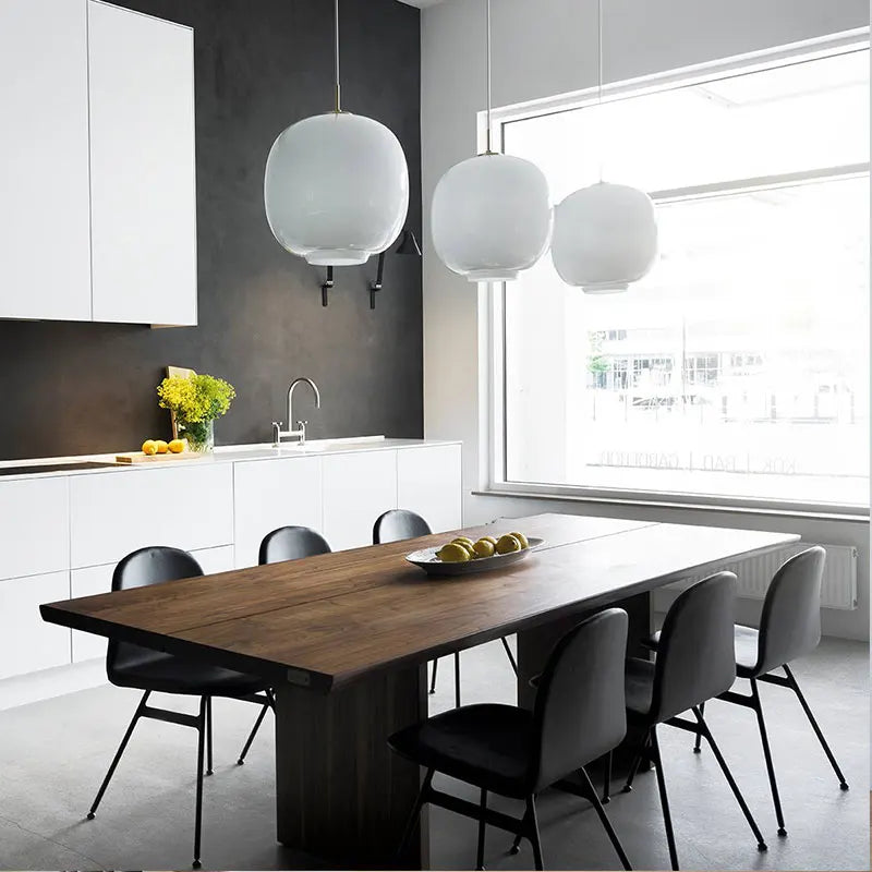 Afralia™ Modern White Glass Ball Pendant Lamp for Restaurant Kitchen, Designer VL45 Radiohus Style