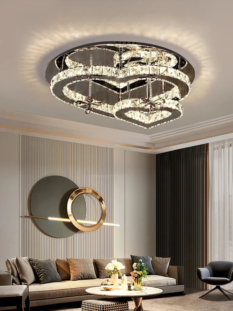 Afralia™ Heart Crystal LED Chandelier Modern Living Room Dining Ceiling Light
