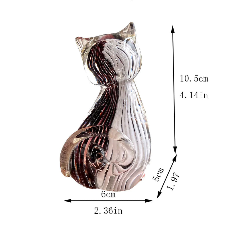 Afralia™ Hand Blown Glass Cat Figurine, Modern Art Crystal Sculpture, Cute Ornament