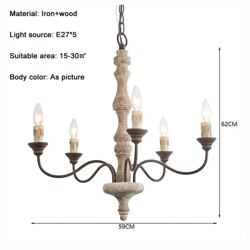 Afralia™ Retro French Wood Chandelier for Living Room, Dining, and Bedroom