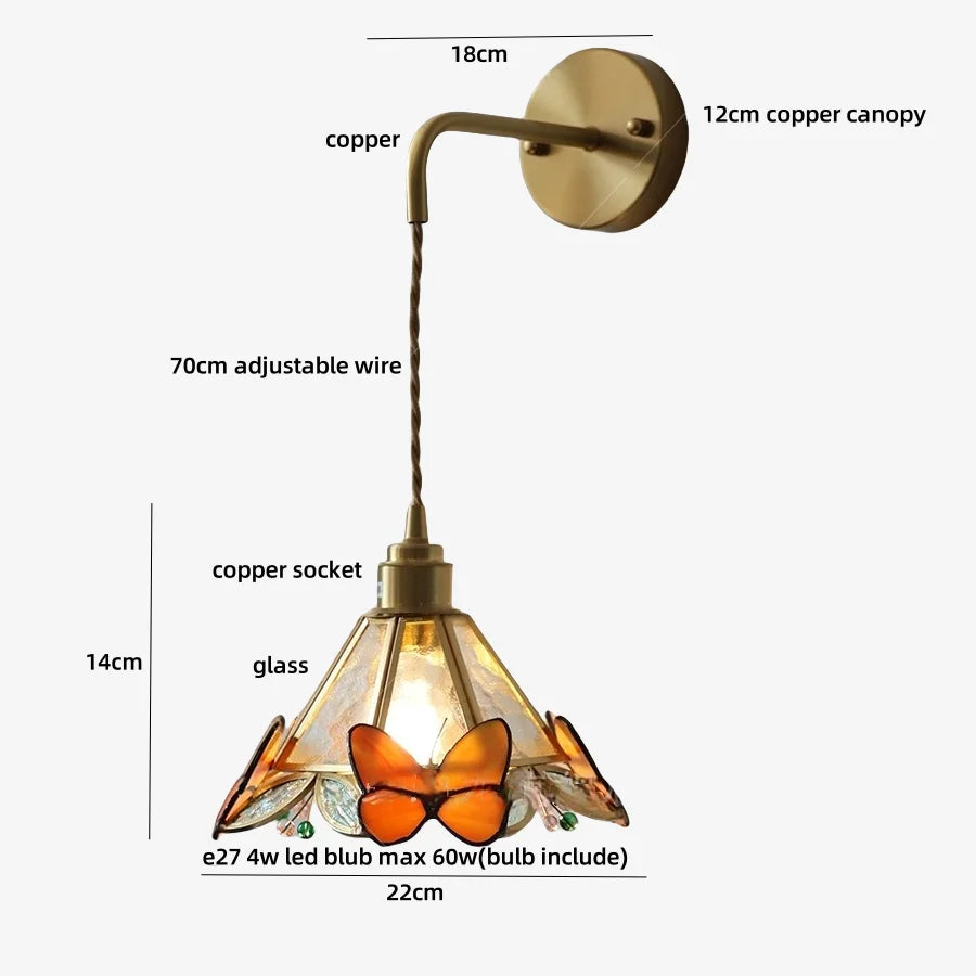 Afralia™ LED Butterfly Glass Wall Lamp Sconce with Pull Chain Switch