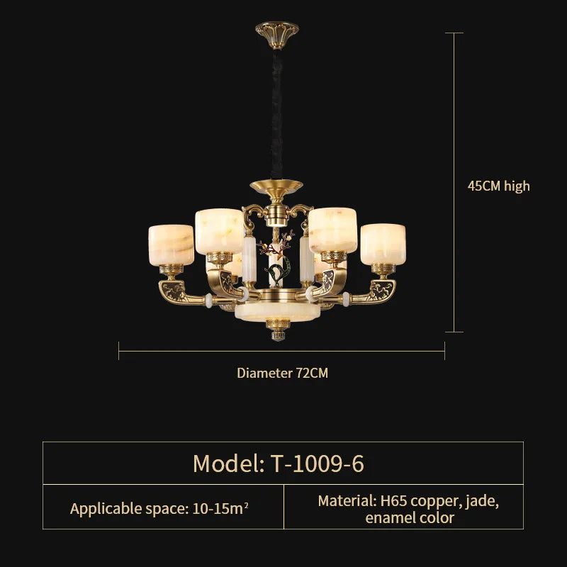 Afralia™ Luxury Chinese Style Copper Jade Living Room Chandelier