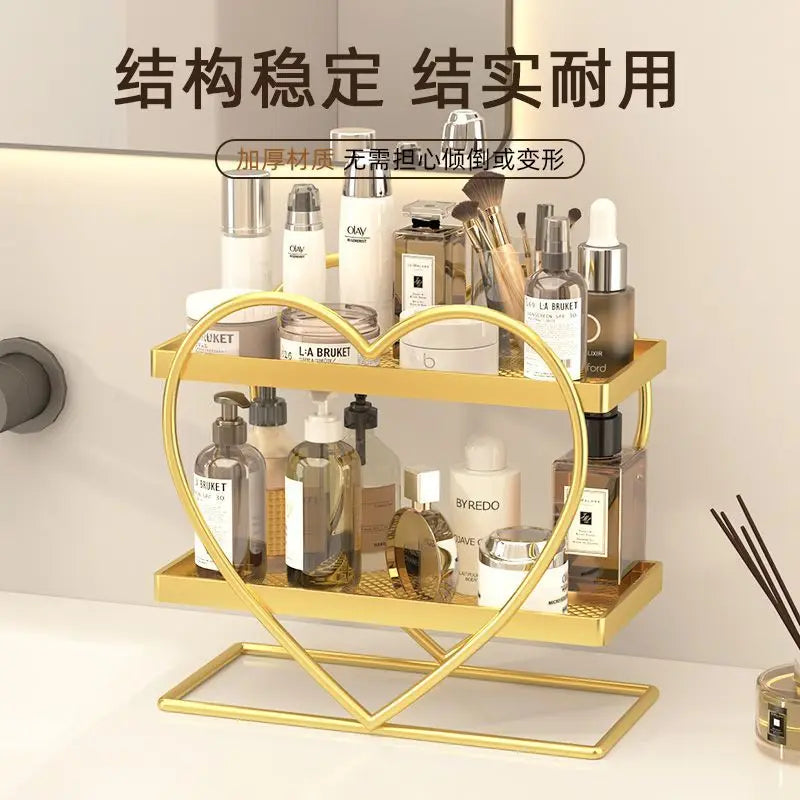 Afralia™ Golden Makeup Organizer Skin Care Products Dresser & Bathroom Shelf