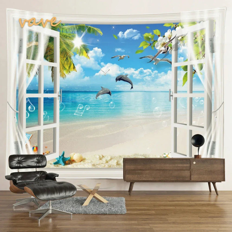 Scenic Sunset Palm Tree Tapestry by Afralia™ - Boho Beach Landscape Bedroom Decor