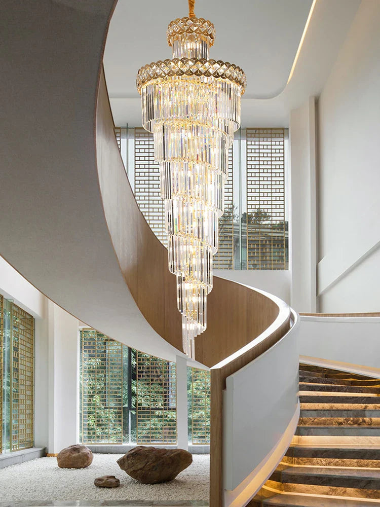 Afralia™ Luxury Crystal Chandelier: Elegant Staircase Lighting Fixture for Villa, Gold Stainless Steel