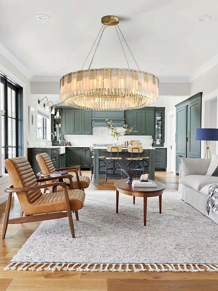 Afralia™ Classic Marble Crystal Chandelier: Luxury Brass Alabaster Light Fixture for Elegant Décor