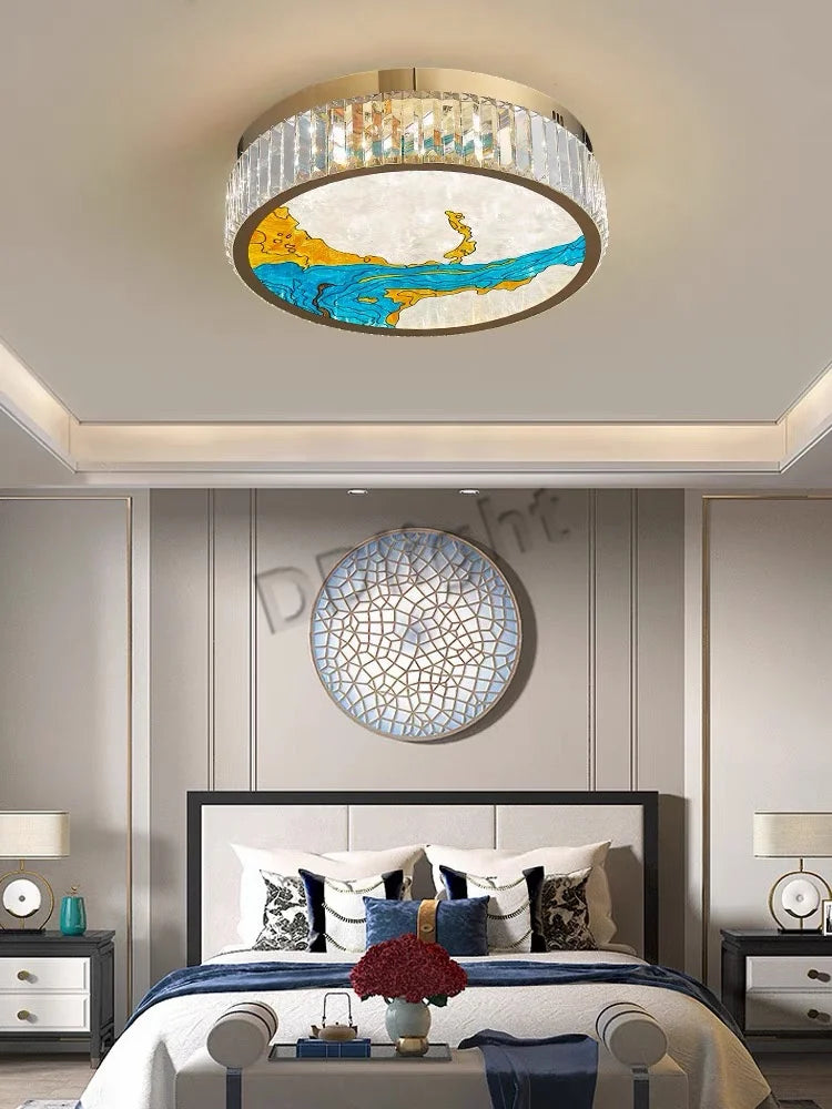 Afralia™ Luxury Enamel Color Crystal Glass Ceiling Chandelier LED Light for Modern Villa Decor