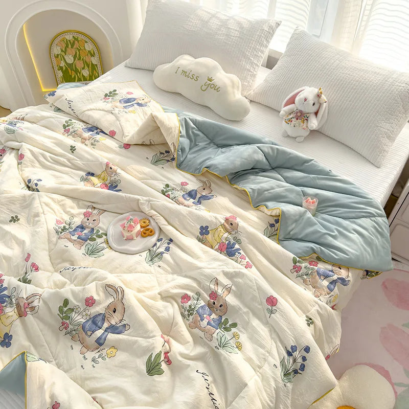 Afralia™ Double Gauze Rabbit Print Quilt: Soft, Breathable, Washable, Light Comforter