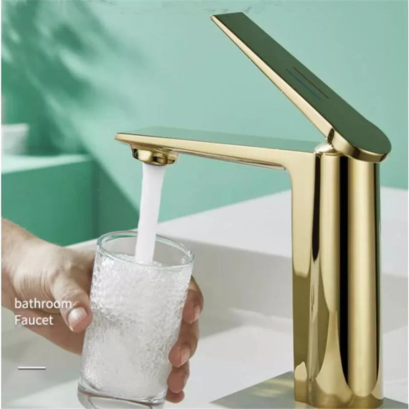 Afralia™ Gold Gray Bathroom Faucet Single Handle Mixer Sink Tap Deck Mounted
