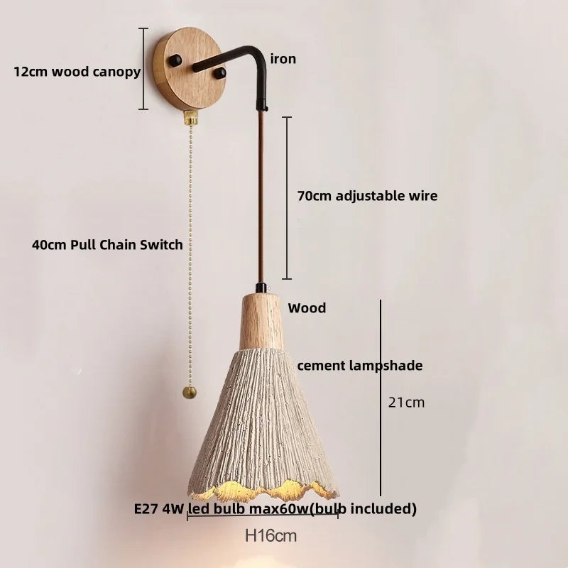 Afralia™ Modern Nordic Cement Wall Lamp Sconce with Pull Chain Switch