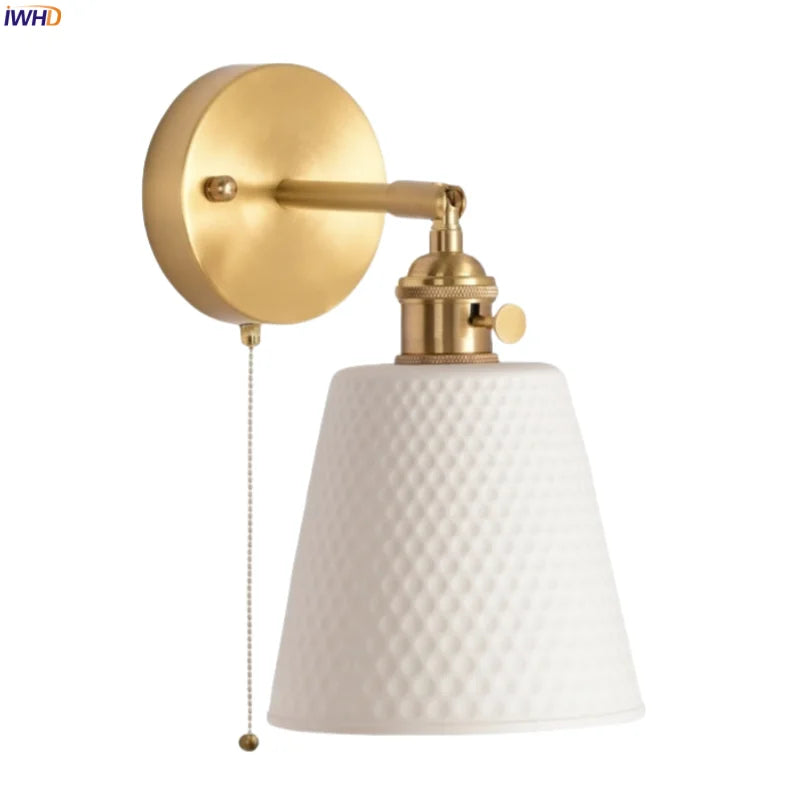 Afralia™ Ceramic LED Wall Sconce Light with Pull Chain Switch