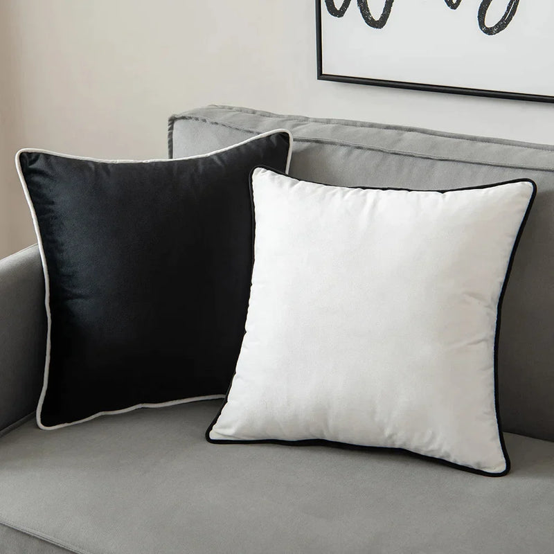 Velvet Pillow Cover with Black and White Edging - Afralia™ Luxury Cushions