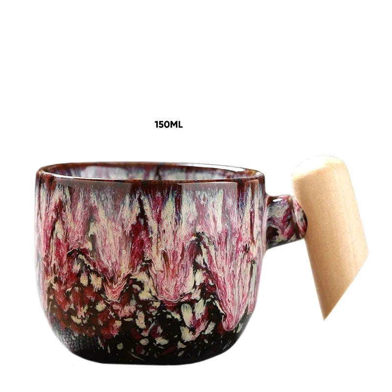 Afralia™ Ceramic Latte Mug with Wooden Handle for Coffee and Tea Menstruum