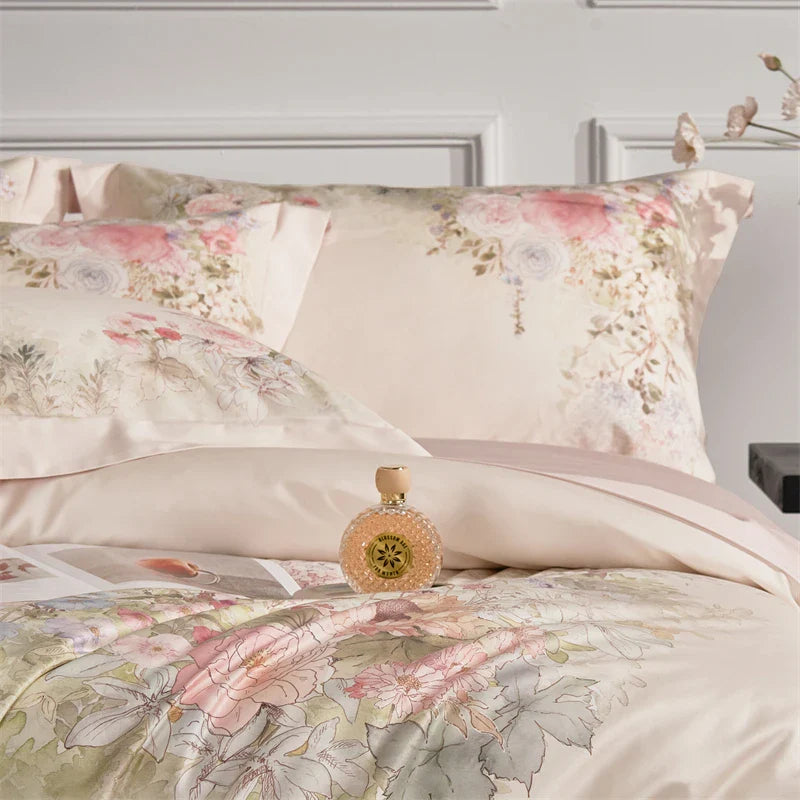 Afralia™ Flowers Pattern 1000TC Egyptian Cotton Luxury Bedding Set & Silk Duvet Cover