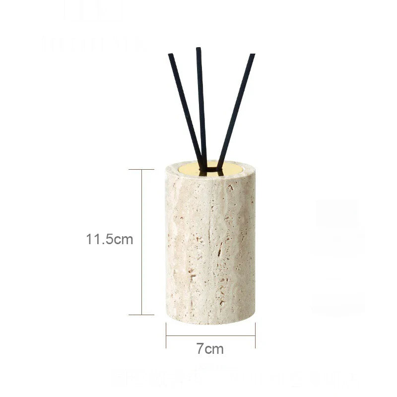 Afralia™ Beige Travertine Marble Bathroom Accessories Set - Soap Dispenser, Soap Dish, Reed Diffuser