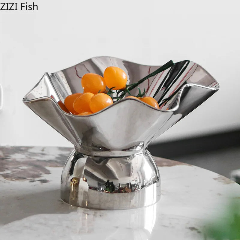 Afralia™ Silver Pleated Fruit Bowl for Snacks, Nuts, and Desserts