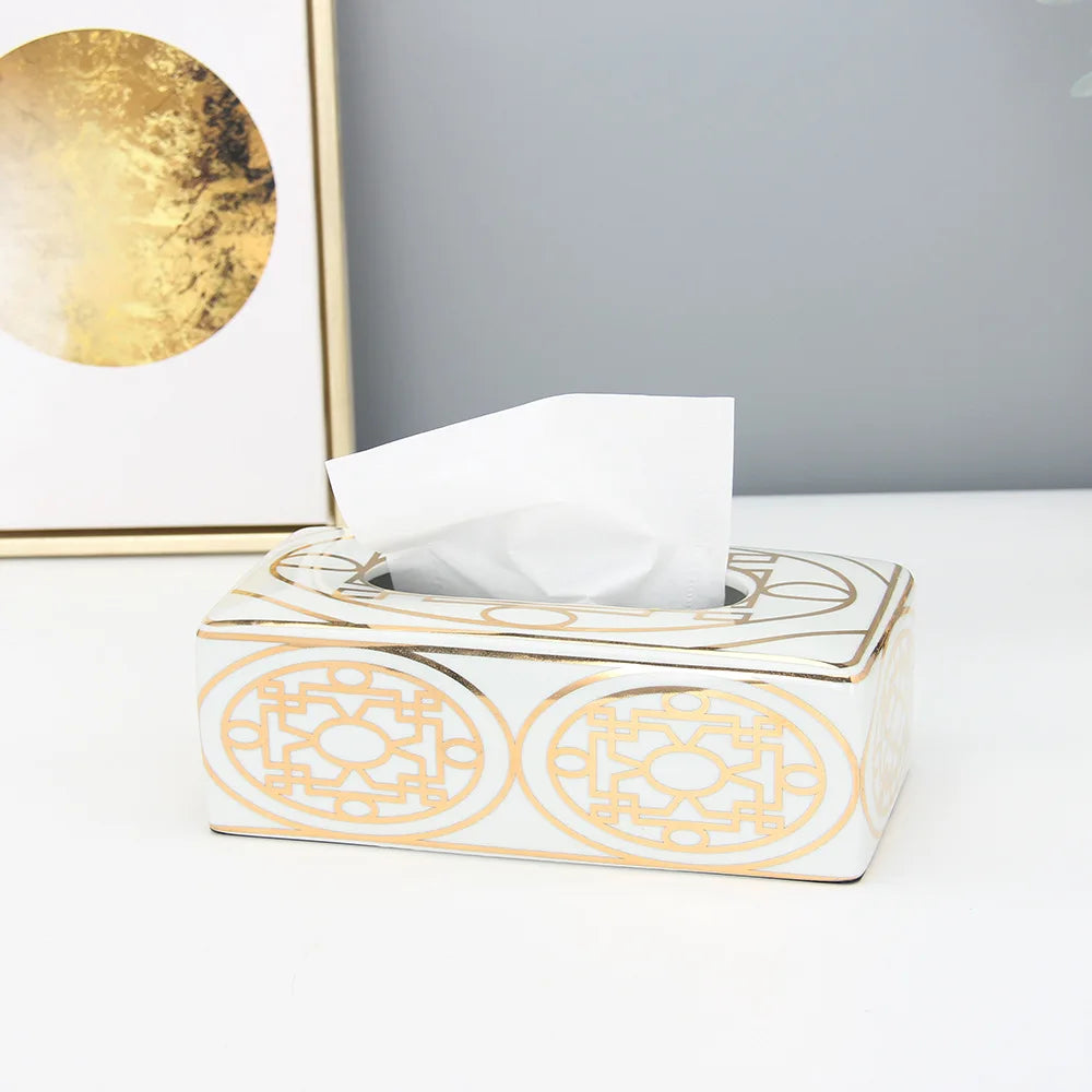 Afralia™ Gold Grain Ceramic Cylinder Storage Jar Vintage Vase Tissue Box Ornaments