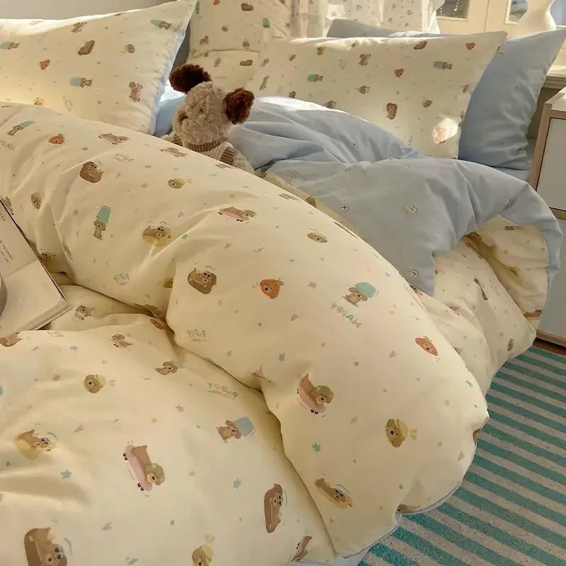 Afralia™ Cartoon Printed Cotton Bedding Set - Soft, Skin-Friendly Duvet Cover