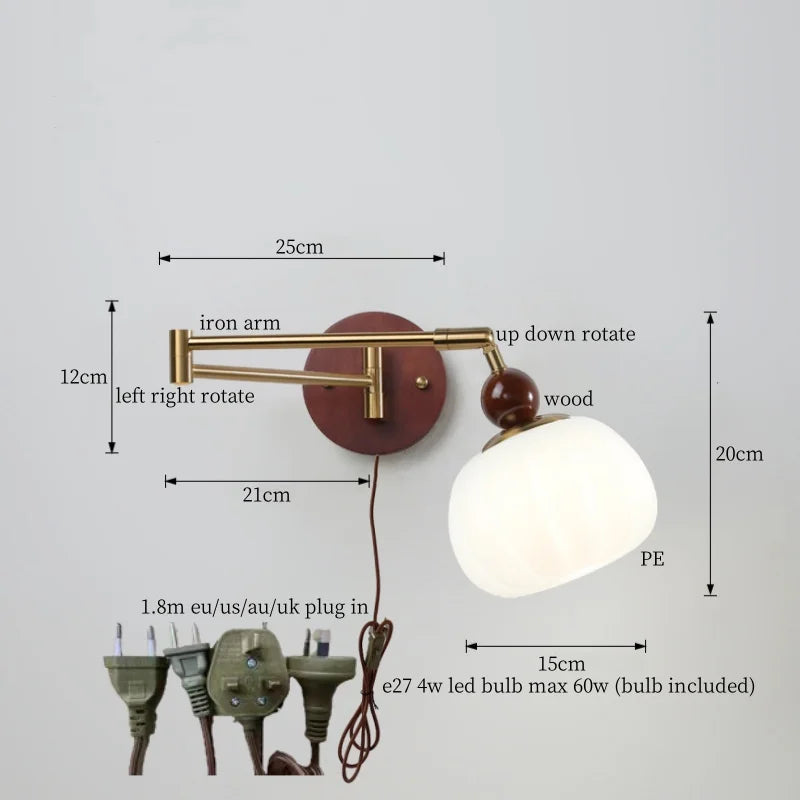 Afralia™ White Pumpkin LED Wall Light Fixture Swing Arm Nordic Modern Wandlamp