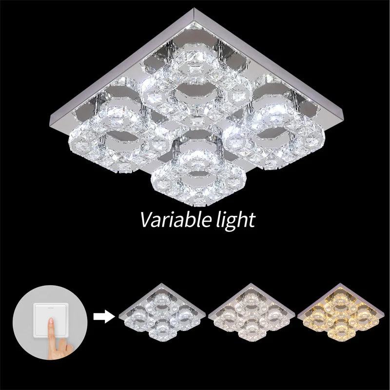 Afralia™ Crystal LED Ceiling Chandelier: Elegant 3-Side Nordic Indoor Light for Living Room