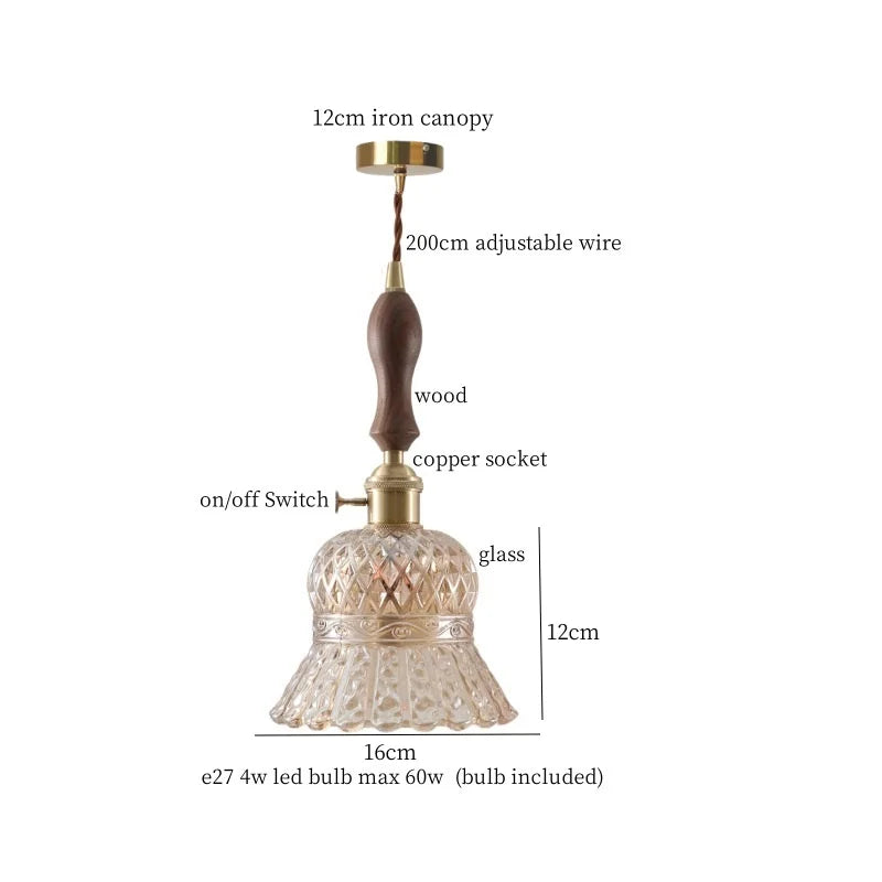 Afralia™ Amber Glass LED Hanging Lamp Japanese Vintage Pendant Lights for Bar Loft