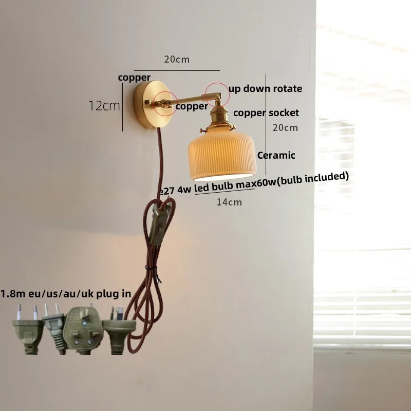 Afralia™ Green Loft LED Wall Light: Vintage Bedside Lamp, Up Down Rotate Glass, Pull Chain Switch