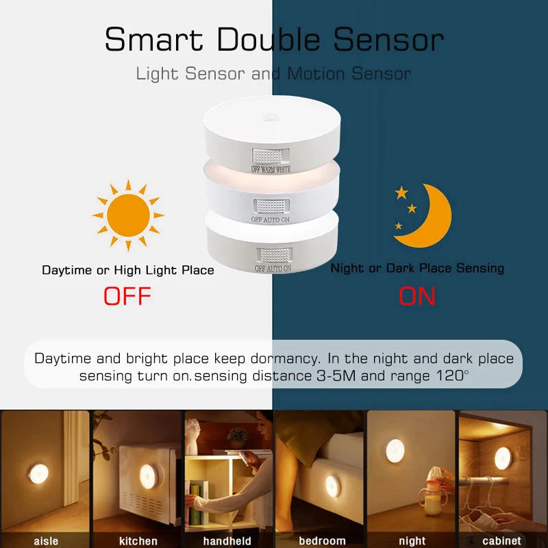 Afralia™ Motion Sensor USB LED Night Light with Switch | Rechargeable Inductor Lamp