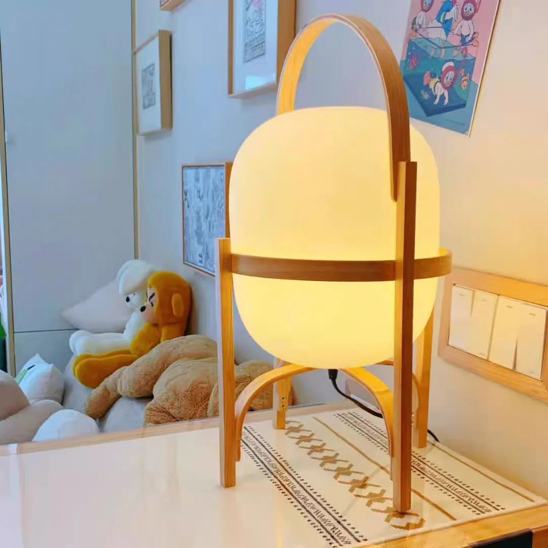 Afralia™ Glass & Wood/Metal Table Lamp - Japanese Style Room Light
