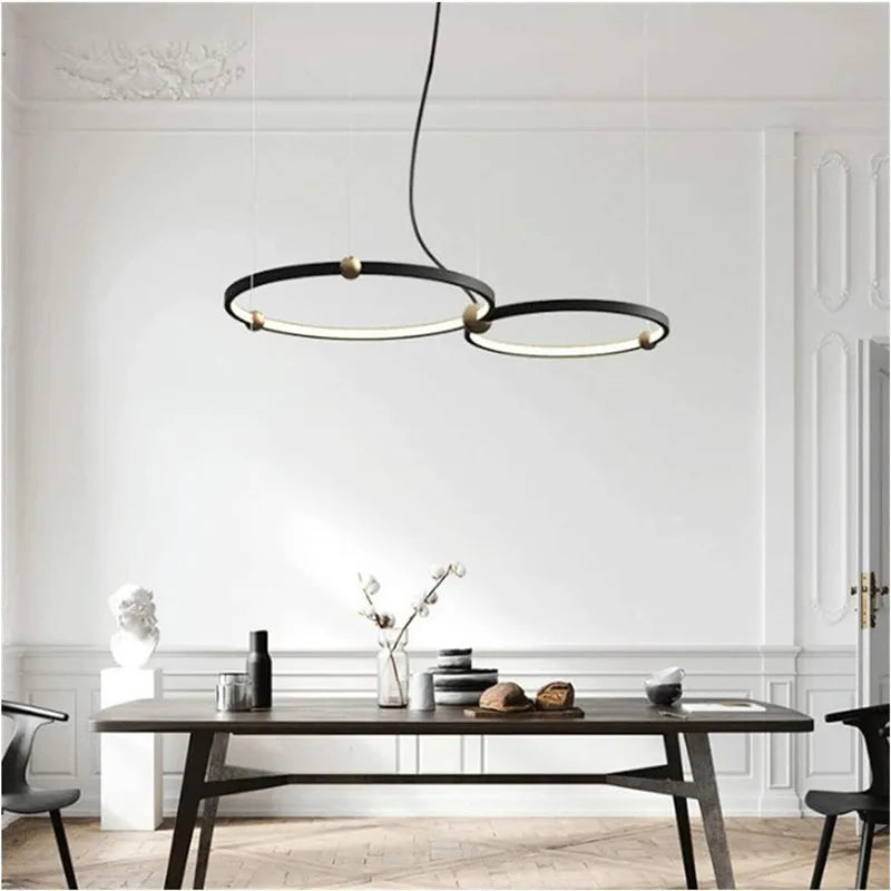 Afralia™ Black Gold Chandelier Creative Italian Design Light Metal LED Rings Circle