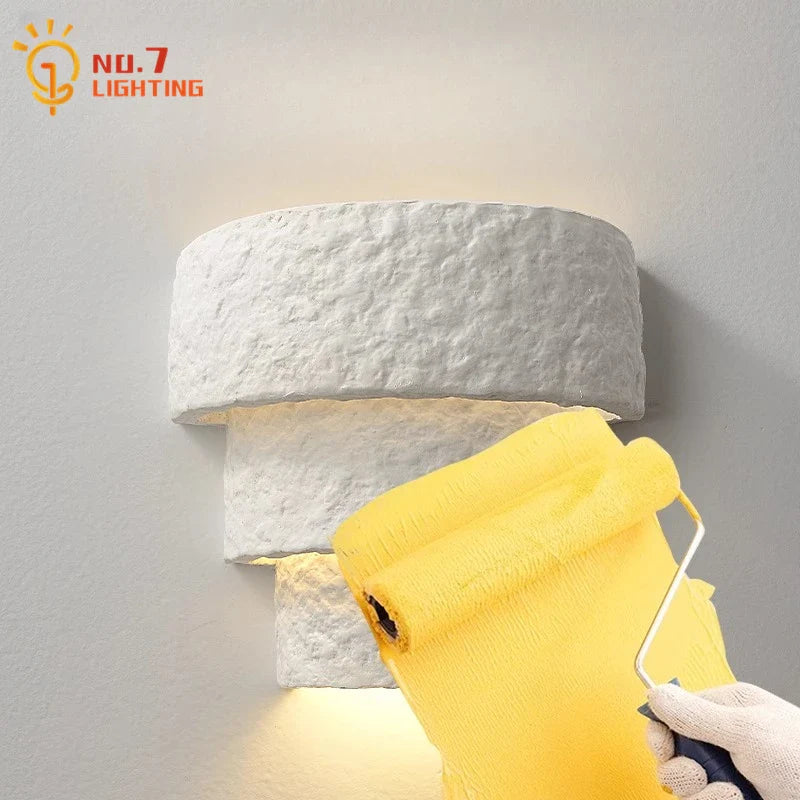 Afralia™ Bauhaus White Gypsum LED Wall Lamp for Living Room Bedroom - Minimalist Design