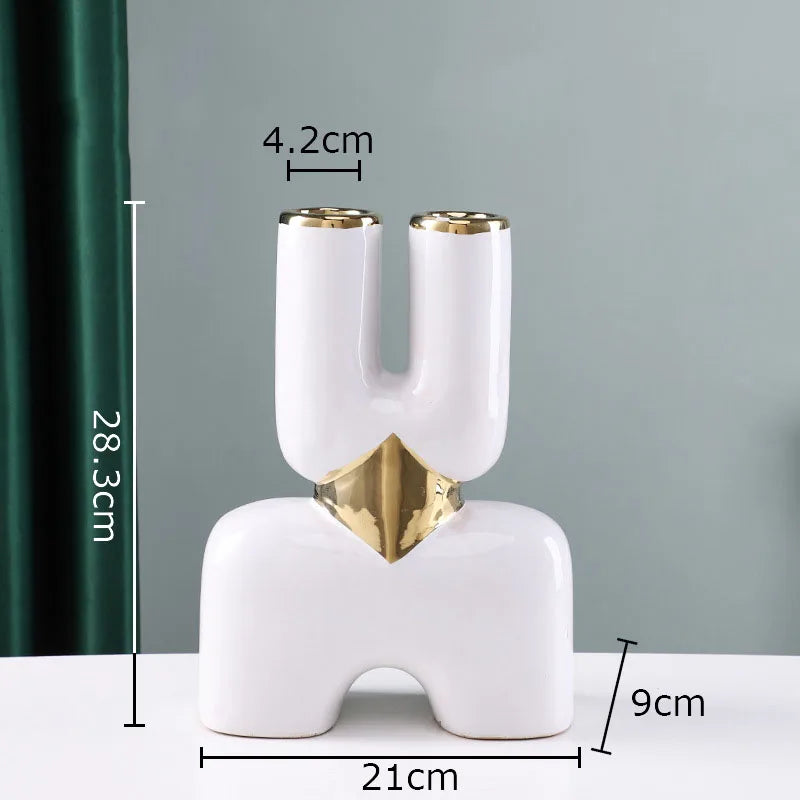 Afralia™ Gold Geometry Ceramic Vase Desk Decoration Modern Floral Room Decor Vase