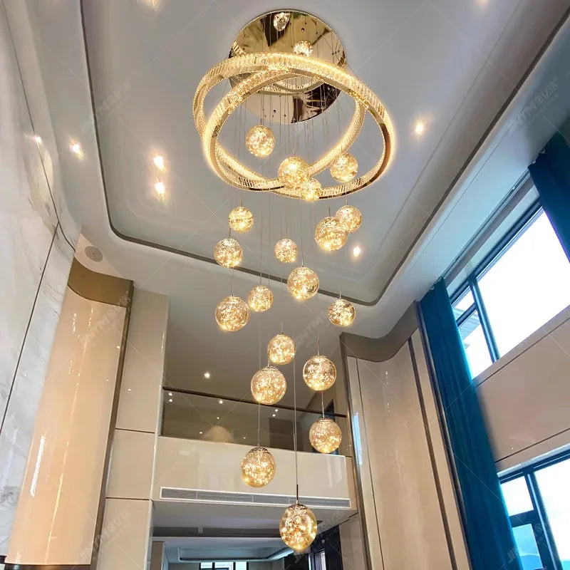 Afralia™ Modern Crystal Chandelier Stair Living Room Pendant Lights Interior Lighting