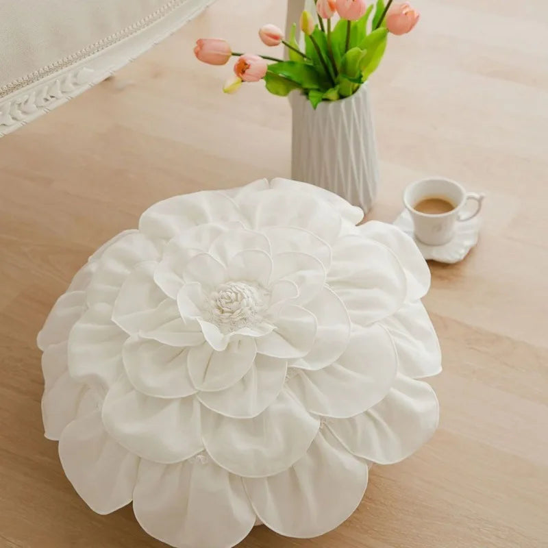 Afralia™ 3D Flowers Pillows - White Petal Cushions for Home Decor in 50x50cm Size