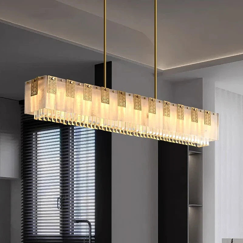 Afralia™ Classic Marble Crystal Chandelier: Luxury Brass Alabaster Light Fixture for Elegant Décor