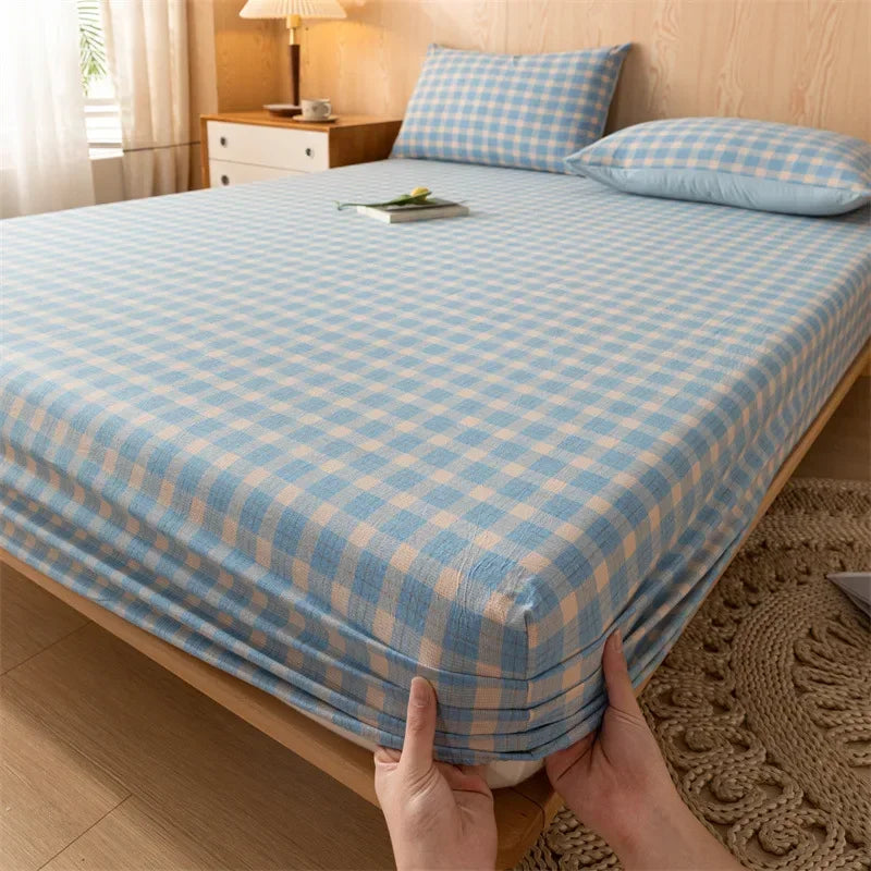 Afralia™ Cotton Fitted Sheet with Elastic Bands for Single Double King Queen Bed