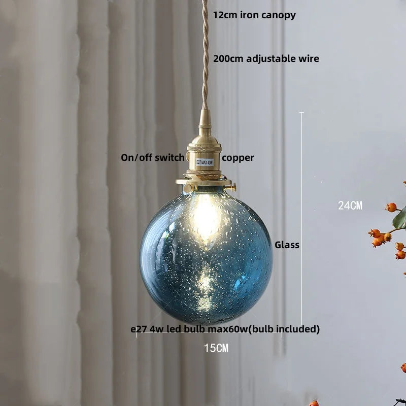 Afralia™ Bubble Glass Ball LED Pendant Lamp with Copper Knob Switch - Nordic Modern Home Decor