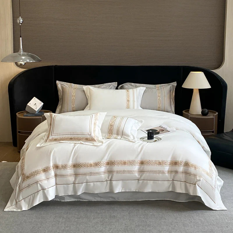 Afralia™ Luxury Gold Embroidery Hotel Style Bedding Set