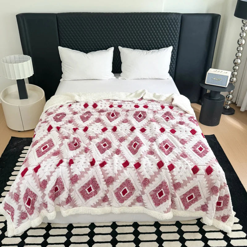Afralia™ Luxury Jacquard Lamb Fleece Blanket | Soft Double-Layer Sofa Cover