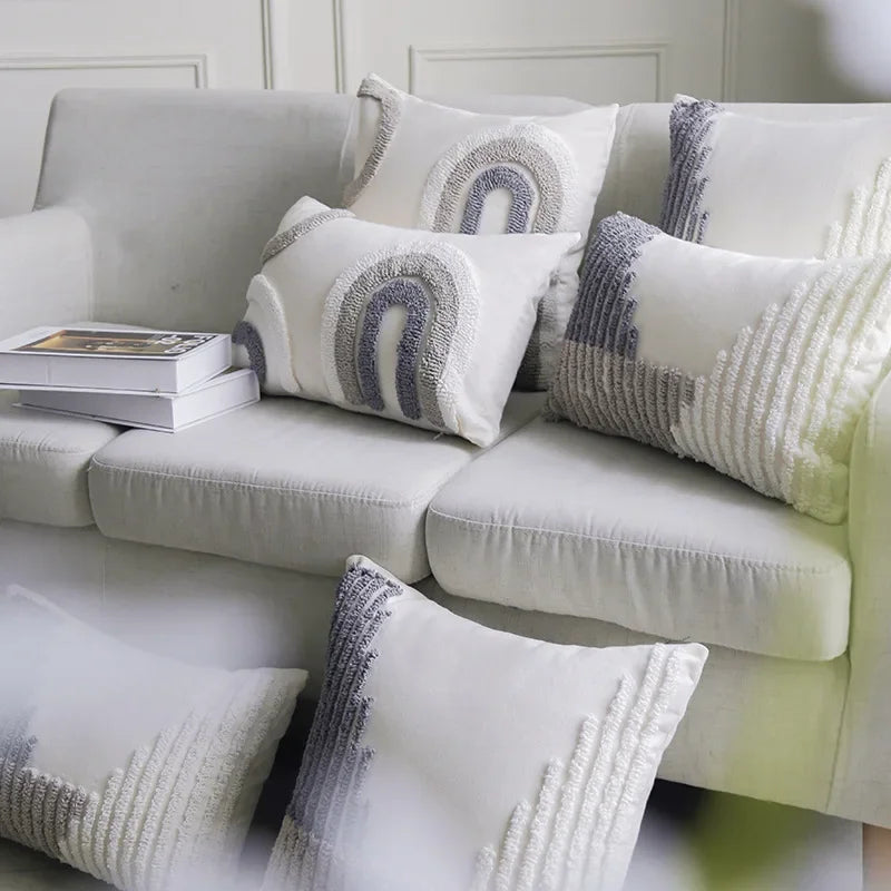 Afralia™ Boho Loop Pillowcase - Grey Beige Tufted Cushion Cover for Home Decoration