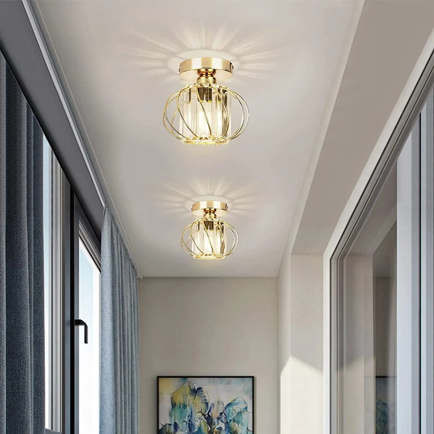 Afralia™ Modern Industrial LED Crystal Ceiling Light for Kitchen Hallway Dining Living Room