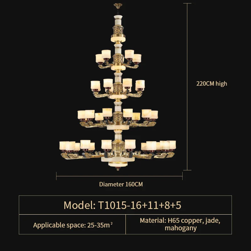Afralia™ Luxury Copper Marble Chandelier for Living Room in New Chinese Style
